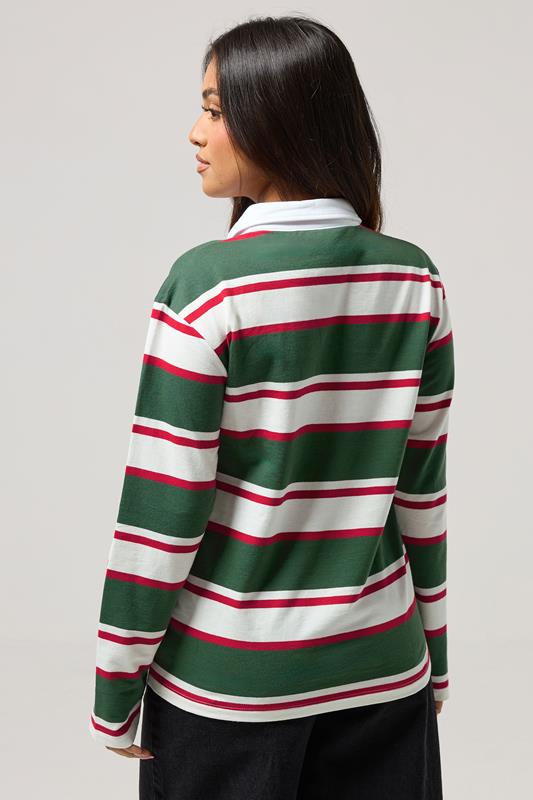 PixieGirl Petite Women's Green & Red Striped Cotton Rugby T-Shirt | PixieGirl 5