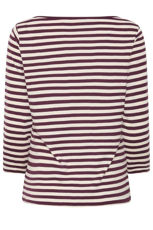 M&Co Berry Purple Stripe Slash Neck Cotton Top | M&Co 6