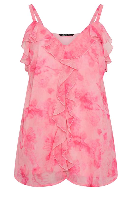 YOURS Plus Size Pink Floral Ruffle Vest Top | Yours Clothing 6