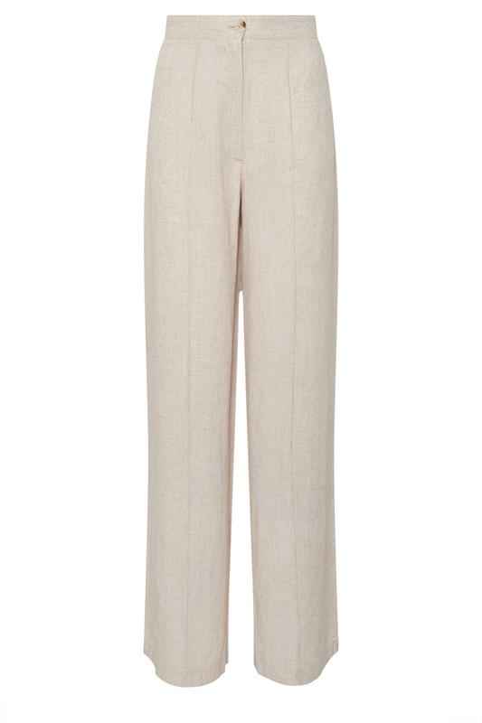 LTS Tall Stone Brown Linen Pleated Wide Leg Trousers | Long Tall Sally 6
