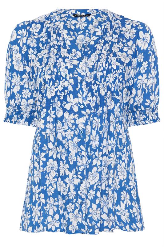 EVANS Plus Size Blue Floral Pintuck Blouse | Evans  5