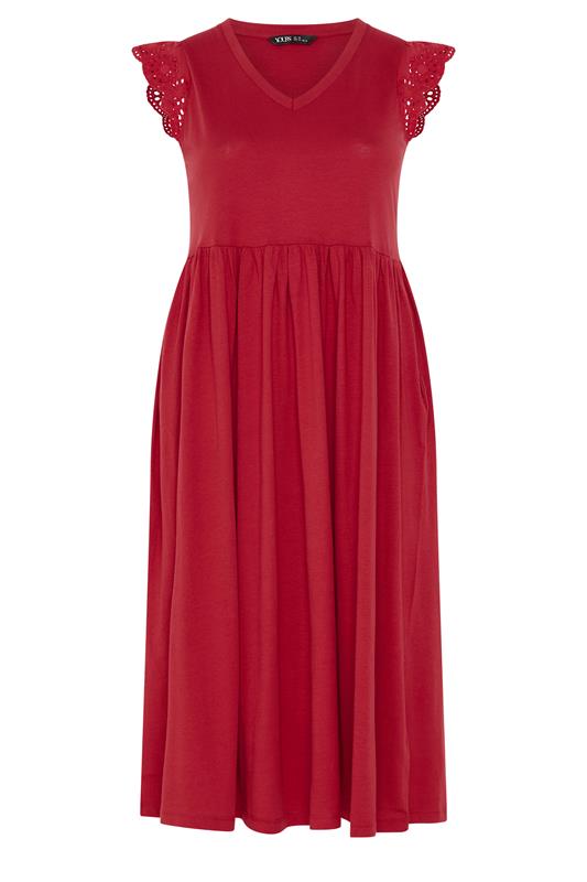 YOURS Plus Size Red Broderie Sleeve Maxi Dress | Yours Clothing 5