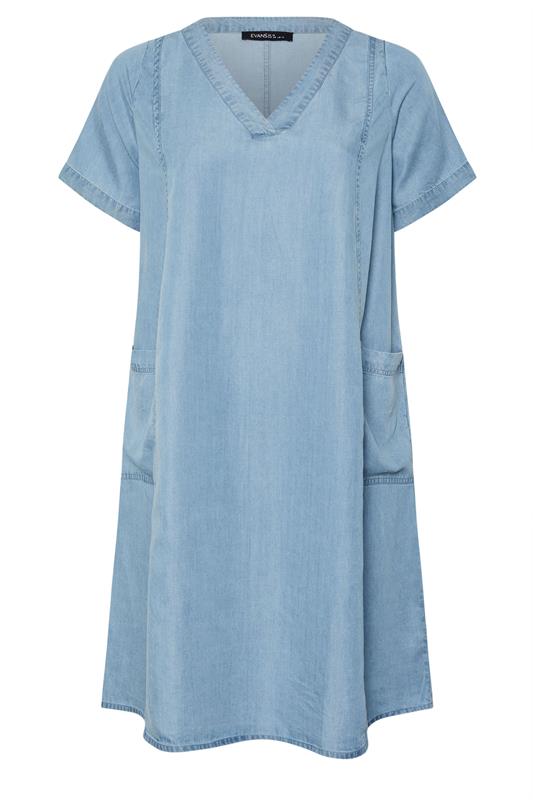 EVANS Plus Size Light Blue Lyocell Denim Pocket Dress | Evans 5
