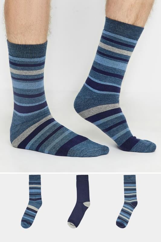  BadRhino Blue Striped 3 Pack Thermal Socks