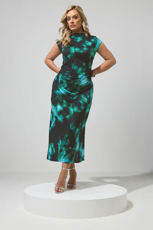YOURS LONDON Curve Teal Blue Abstract Drape Dress