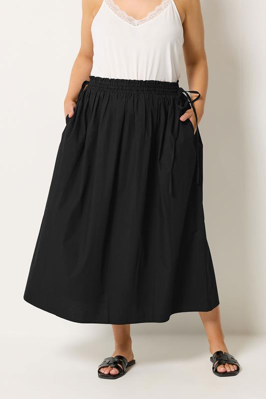 YOURS Curve Black Poplin Midi Skirt