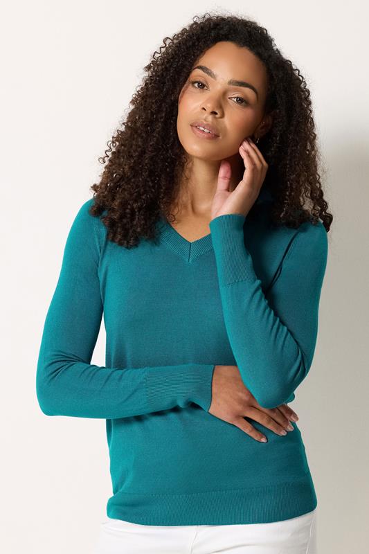  M&Co Teal Blue Long Sleeve V-Neck Jumper