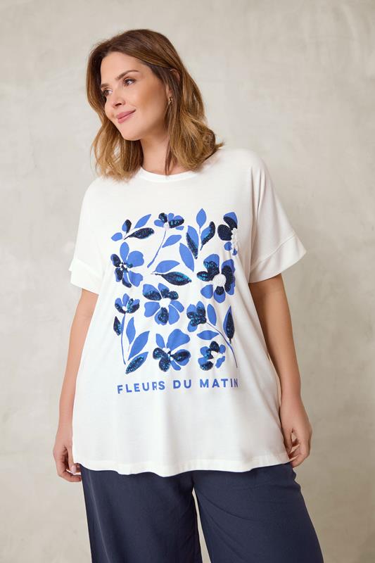 EVANS Curve White Floral Print Modal Rich Graphic T-Shirt