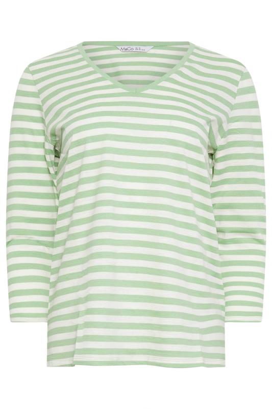 M&Co 2 Pack Green Plain & Stripe V-Neck Cotton T-Shirts | M&Co 8