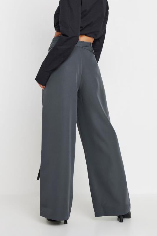 PixieGirl Petite Women's Grey Double Wrap Belted Wide Leg Trousers | PixieGirl 2