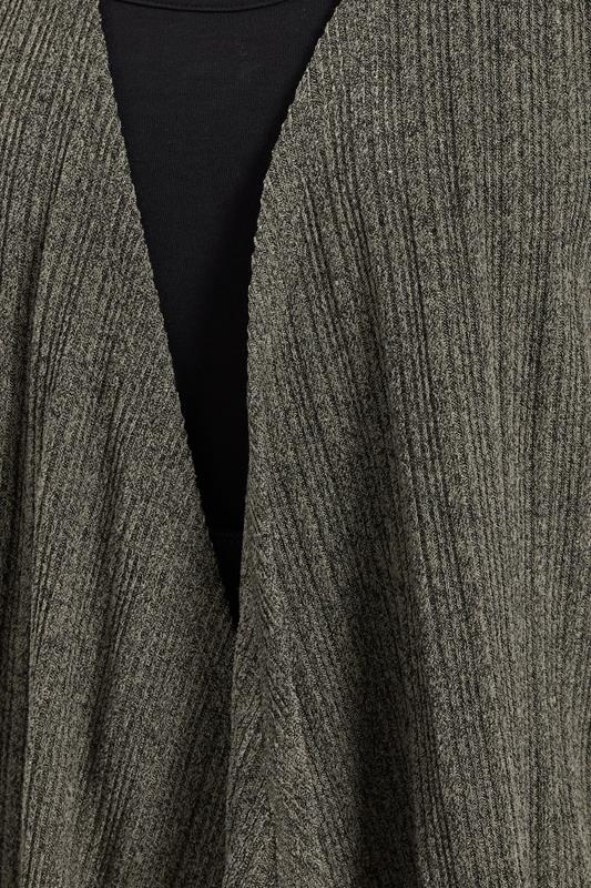 YOURS Plus Size Khaki Green Ribbed Midaxi Waterfall Cardigan | Yours Clothing 4