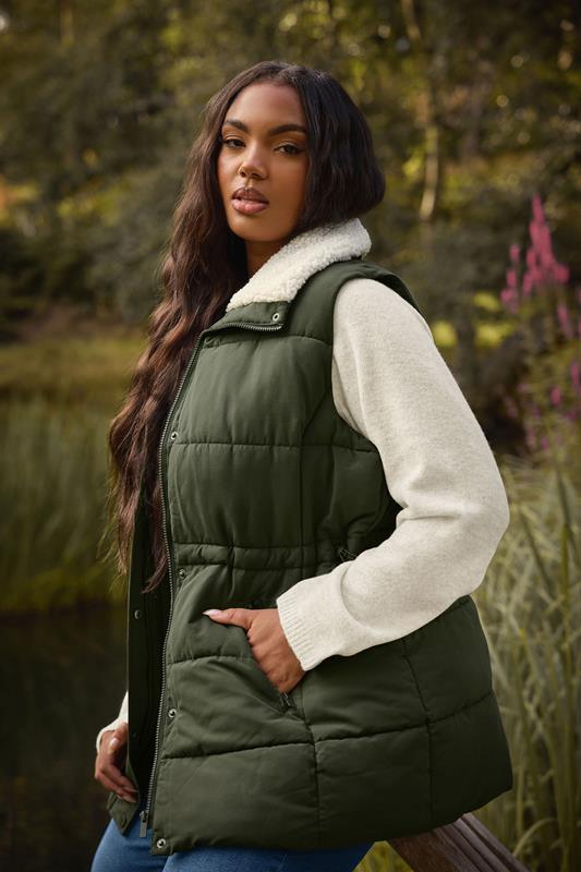 YOURS Plus Size Khaki Green Padded Gilet | Yours Clothing 2
