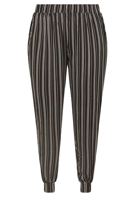 YOURS Plus Size Black Striped Jersey Cuffed Trousers | Yours Clothing 6