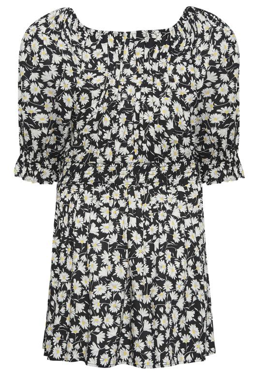 YOURS Plus Size Black Floral Shirred Tie Neck Top | Yours Clothing 7