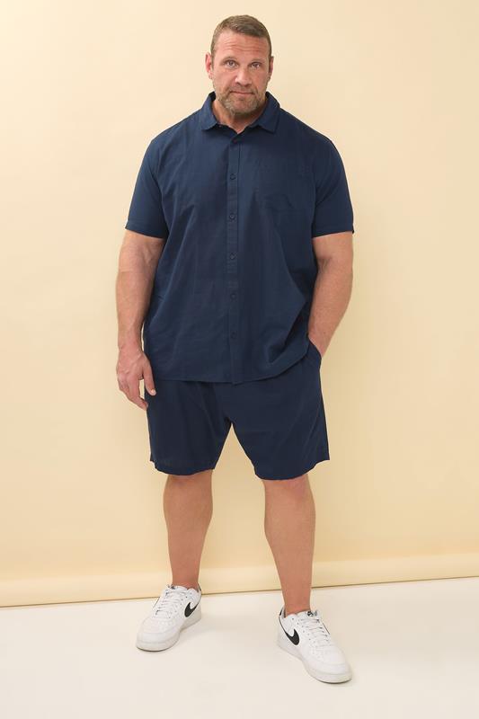 BadRhino Big & Tall Navy Blue Cotton Linen Mix Shorts | BadRhino 4