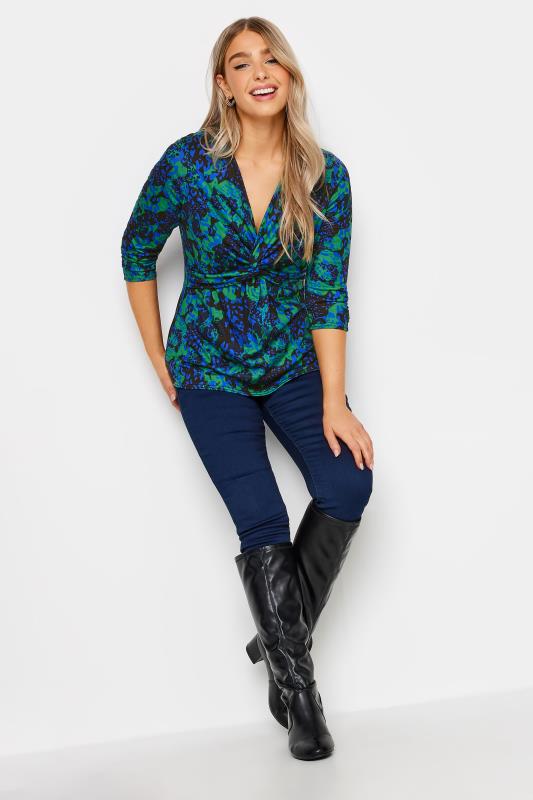 M&Co Blue & Green Animal Print Twist Front Top | M&Co 3