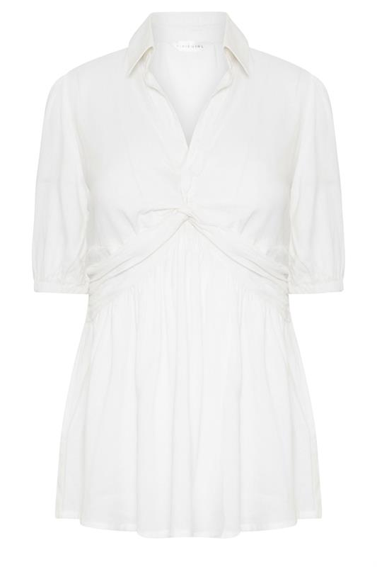 PixieGirl Petite Women's White Woven Twist Front Top | PixieGirl 5