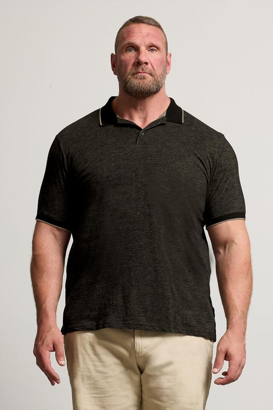  BadRhino Big & Tall Black Textured Tipped Polo Shirt