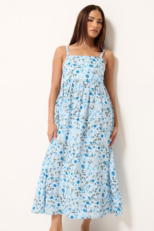 PixieGirl Petite Baby Blue Ditsy Floral Midi Dress | PixieGirl 1