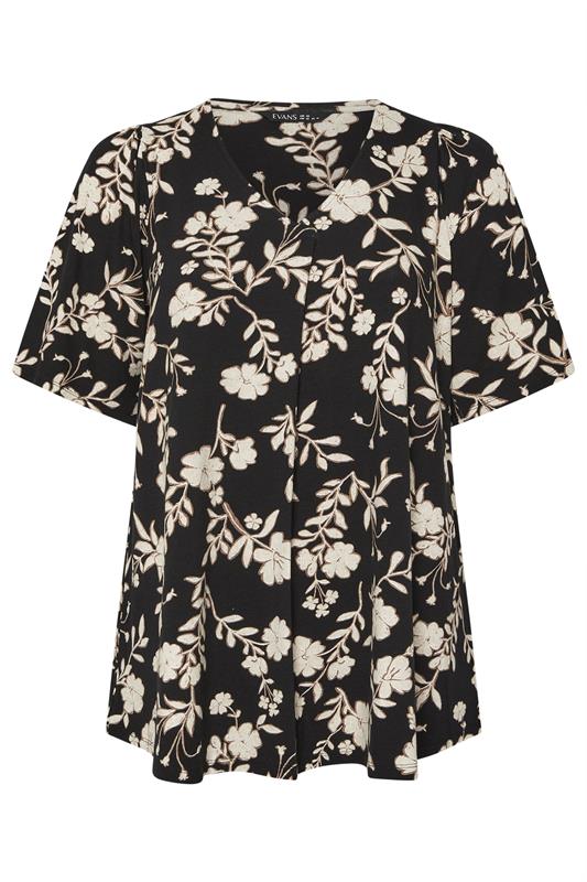 EVANS Plus Size Black Floral Pleat Swing Top | Evans 6