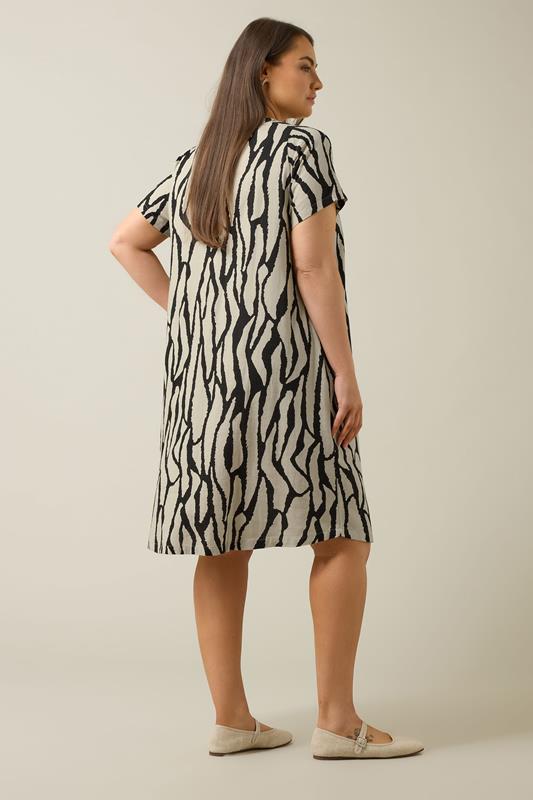 EVANS Plus Size Natural Brown Abstract Print Premium Linen Dress | Evans 4