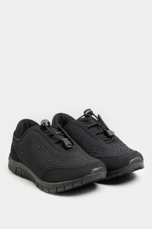 Black Embellished Drawcord Trainers In Wide E Fit & Extra Wide EEE Fit | Yours Clothing 2