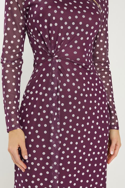 LTS Tall Berry Red Polka Dot Mesh Long Sleeve Maxi Dress | Long Tall Sally 4