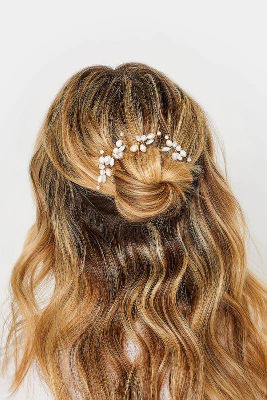 Plus Size  Yours 4 PACK White Pearl Diamante Hair Pin Set
