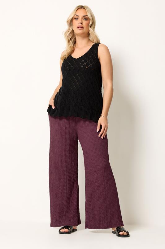 YOURS Plus Size Burgundy Red Bubble Textured Trousers | Yours Clothing 1