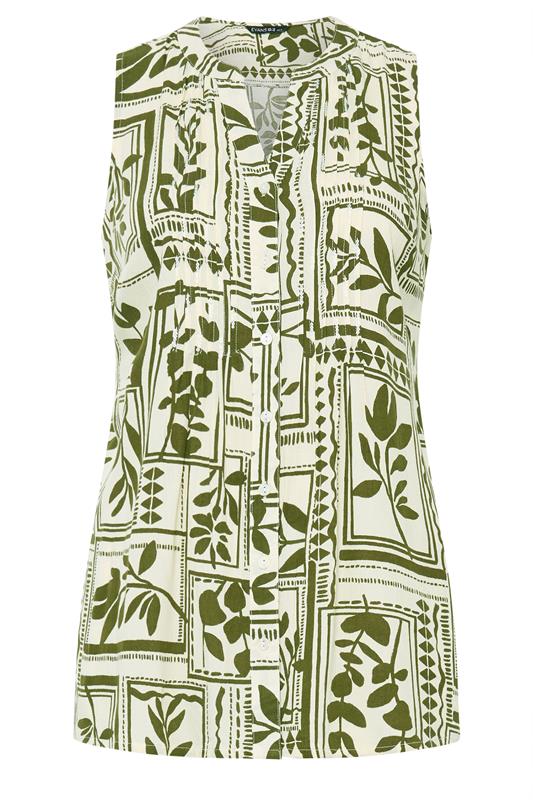 EVANS Plus Size Green Leaf Pintuck Sleeveless Shirt | Evans 6