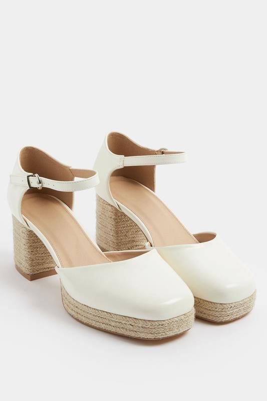  Yours White Espadrille Platform Block Heels In Extra Wide EEE Fit