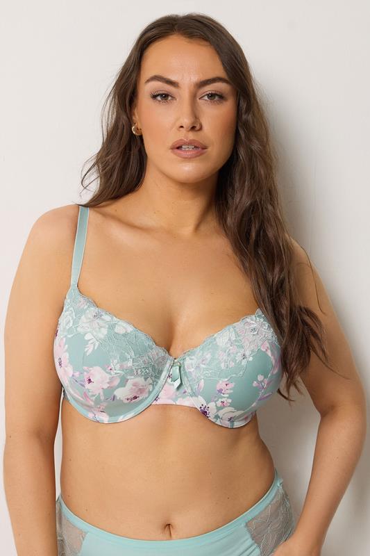 YOURSET 2 PACK Plus Size Green Floral Print T-Shirt Bras | Yours Clothing 2