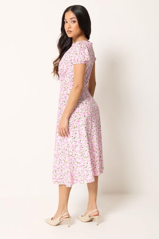 PixieGirl Petite Women's Pink & White Floral Midi Dress | PixieGirl 2