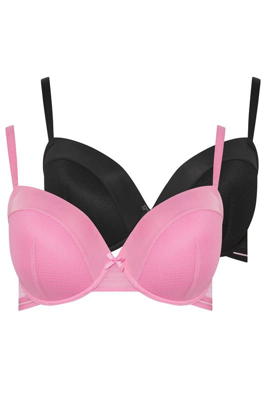 YOURSET 2 PACK Curve Black & Pink Mesh Padded Plunge Bras