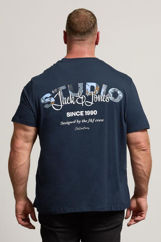 JACK & JONES Big & Tall Sky Captain Blue Back Print T-Shirt | BadRhino 2