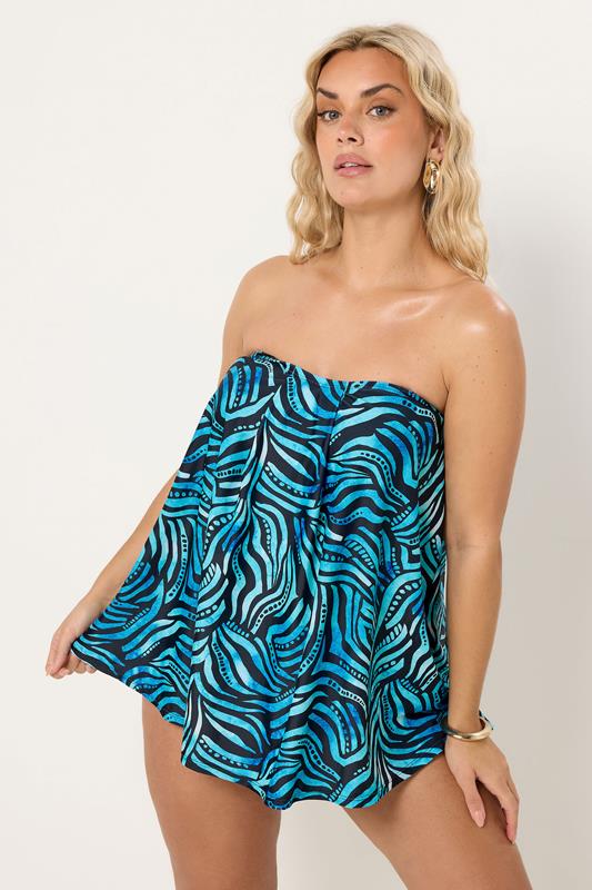 YOURS Plus Size Blue Pacific Abstract Print Tankini Top | Yours Clothing 1