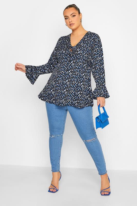 LIMITED COLLECTION Plus Size Curve Blue Dalmatian Print Blouse | Yours Clothing 2