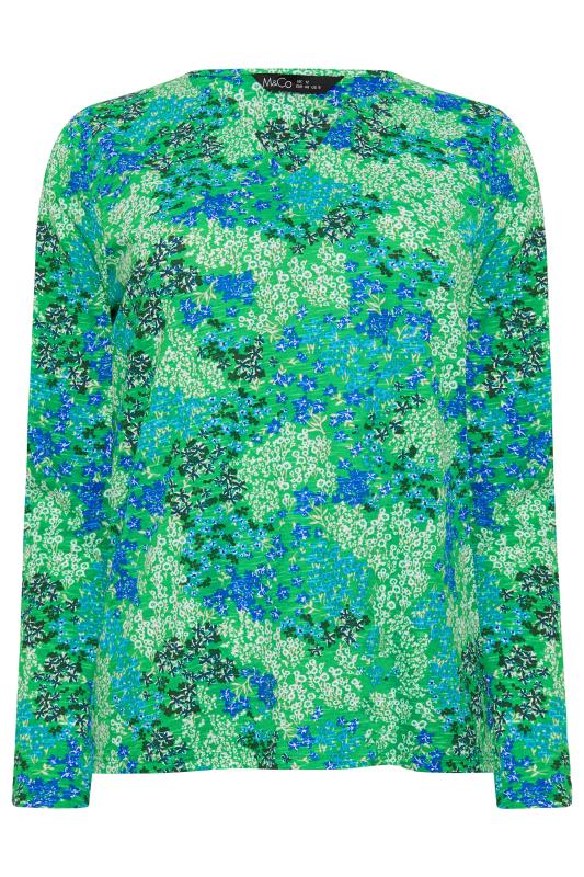M&Co Green Ditsy Floral Notch Neck Long Sleeve Top | M&Co 5