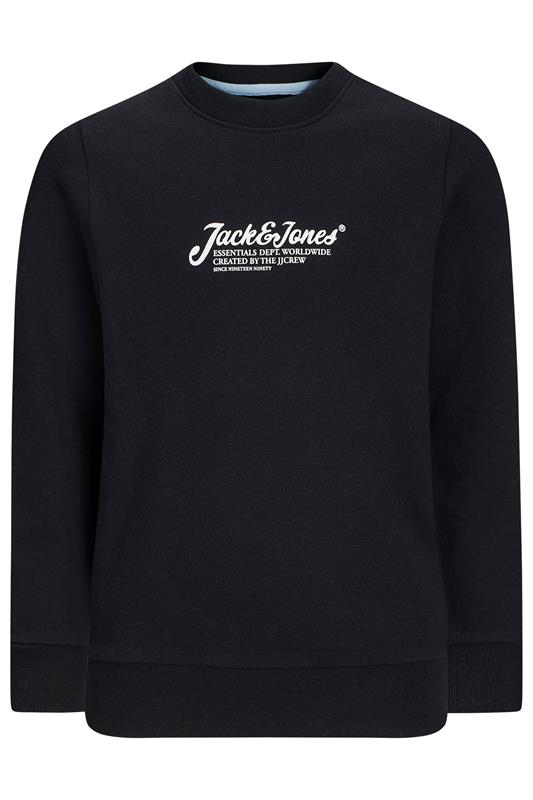 JACK & JONES Big & Tall Black Crew Neck Sweatshirt | BadRhino 1