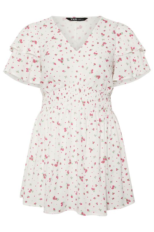 YOURS Plus Size White Strawberry Print Peplum Top | Yours Clothing 5