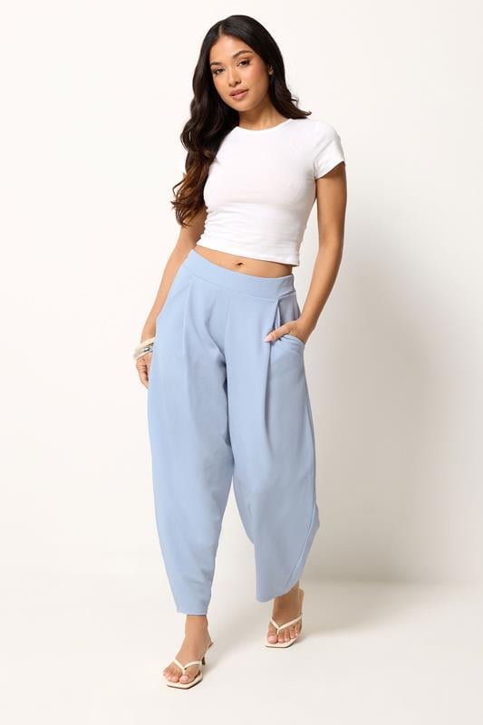 PixieGirl Petite Blue Crinkle Barrel Leg Trousers