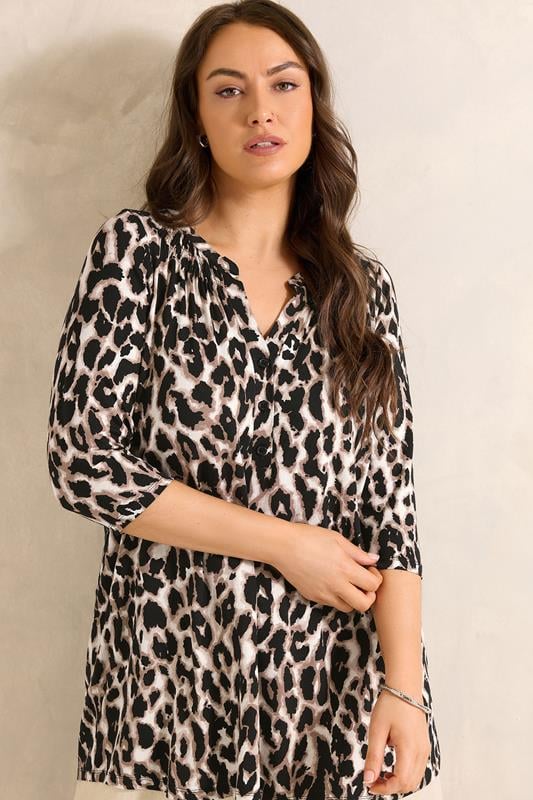 EVANS Curve Brown Animal Print Jersey Top