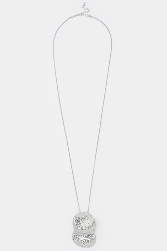 Silver Tone Long Double Circle Pendant Necklace | Yours Clothing 1