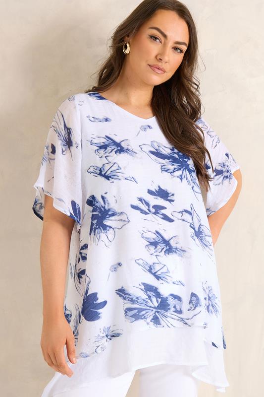 EVANS Curve Navy Blue Double Layer Angel Top