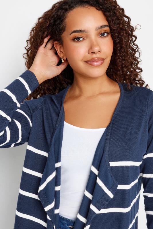 M&Co Navy Blue & White Striped Waterfall Cardigan | M&Co 4