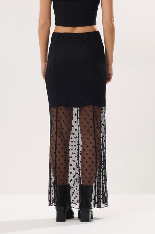 PixieGirl Petite Women's Black Polka Dot Mesh Maxi Skirt | PixieGirl 4