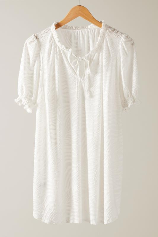 EVANS Plus Size White Burnout Print Tie Neck Blouse | Evans 6