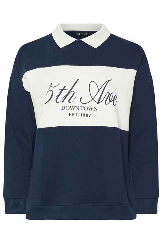 YOURS Plus Size Navy Blue '5th Avenue' Rugby Top | Yours Clothing 6