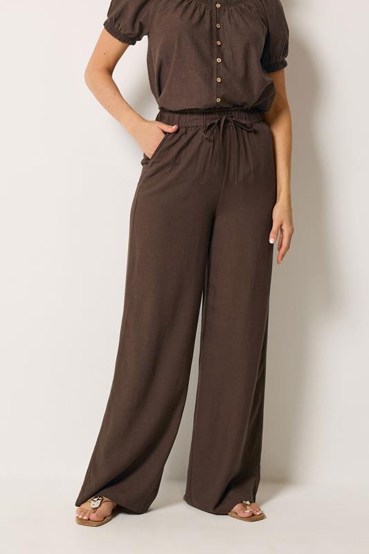 LTS Tall Women's Chocolate Brown Linen Wide Leg Trousers | Long Tall Sally 1
