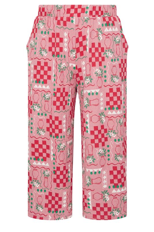 YOURS Plus Size Pink Floral Check Crinkle Midaxi Culottes | Yours Clothing 5